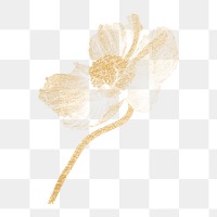 Gold flower png sticker, aesthetic painting design for digital planner, transparent background