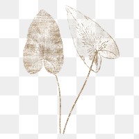 Heart fern png sticker, gold texture design for digital planner, transparent background