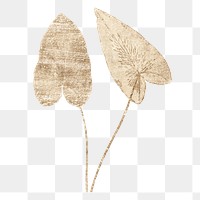 Heart fern png sticker, gold texture design for digital planner, transparent background