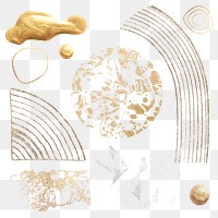 Abstract gold png stickers set, watercolor texture design, transparent background