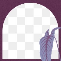 Purple png frame, retro aesthetic philodendron plant in halftone, transparent design