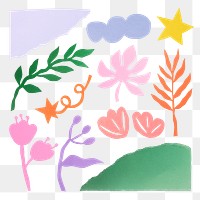 Cute diary png sticker, botanical collage element for bullet journal, transparent background