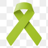 Lime green png ribbon 3D clipart, Lymphoma awareness on transparent background