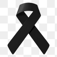 Black ribbon png 3D clipart, mourning symbol on transparent background