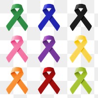 Cancer awareness png ribbons clipart, 3D health & wellness graphic set on transparent background