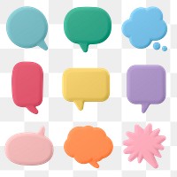 3D png speech bubble stickers, colorful badges set on transparent background