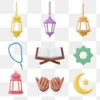 Islam religion png clipart, 3D illustrations set on transparent background