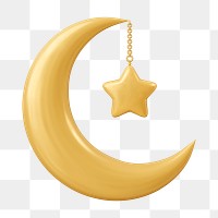 Ramadan png crescent moon sticker, 3D illustration on transparent background