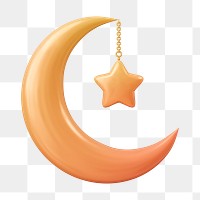 Ramadan png crescent moon sticker, 3D illustration on transparent background