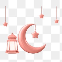 3D Ramadan png moon clipart, pink religious illustration on transparent background