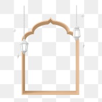 Arched frame png 3D clipart, hanging lanterns on transparent background