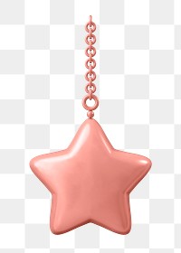 Hanging star png, 3D clipart, cute metallic illustration on transparent background