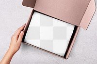 Opened box png mockup, transparent product wrapping 