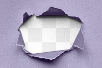 Paper hole png mockup, purple texture pattern on transparent background