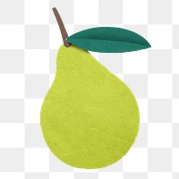 Green pear png collage element, paper craft in transparent background