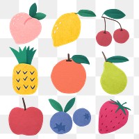 Png fruit paper craft sticker set in transparent background