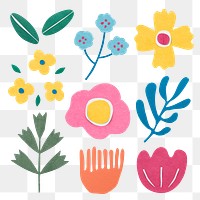 Png botanical paper craft sticker set in transparent background