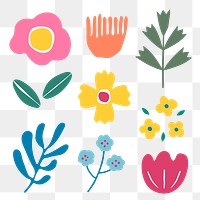 Png colorful floral sticker set in transparent background