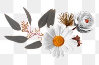 Flowers png sticker, greige aesthetic botanical design in transparent background