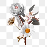 Flowers png sticker, greige aesthetic botanical design in transparent background