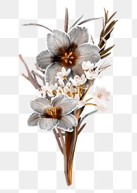 Flowers png sticker, greige aesthetic botanical design in transparent background