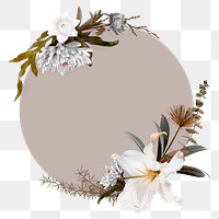 Greige aesthetic png botanical frame, floral design in transparent background