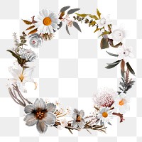 Greige aesthetic png botanical frame, floral design in transparent background