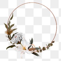 Greige png bouquet frame, floral design in transparent background