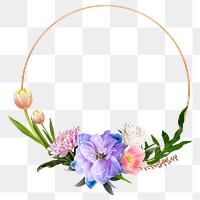 Colorful png bouquet frame, floral design in transparent background