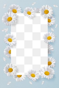 Png white flowers frame, floral design in transparent background