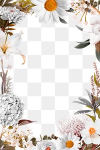 White flowers png bouquet frame, floral design in transparent background 