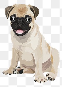 PNG pug puppy illustration, cute animal sticker, transparent background