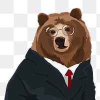 PNG bear businessman, bearish investor, finance sticker, transparent background