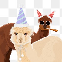 Party alpacas png sticker, fun festive illustration, transparent background