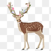 Floral deer png illustration, flower decoration, wild animal sticker, transparent background