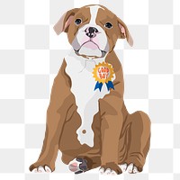 PNG bulldog wearing good boy award badge sticker, transparent background