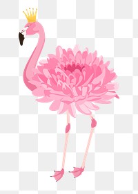 PNG princess pink flamingo illustration, animal sticker, transparent background