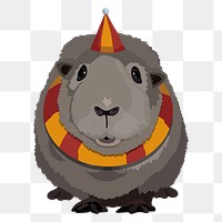 Guinea pig png with a hat and scarf, circus animal illustration sticker, transparent background