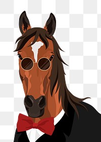 PNG fashionable horse in a tuxedo, funky animal illustration sticker, transparent background