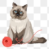 Grumpy cat png playing with yarn, pet illustration sticker, transparent background