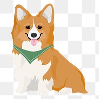 PNG pet corgi dog wearing neck scarf, sticker in transparent background