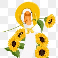 Summer duck png, sunflower and hat illustration sticker, transparent background