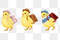 PNG baby chicks, kindergarten students illustration sticker, transparent background