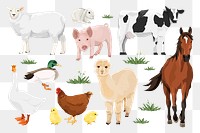 PNG farm animals design sticker set, transparent background