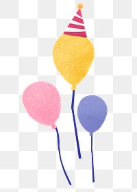 Png balloons sticker, paper craft design on transparent background