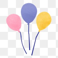 Png balloons sticker, paper craft design on transparent background