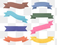 Png ribbon banner sticker set, paper craft design on transparent background