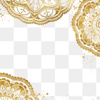 Gold png frame, mandala design on transparent background