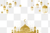 Gold png frame, Islamic design on transparent background