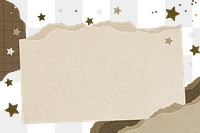 Brown png frame, stars scrapbook design on transparent background